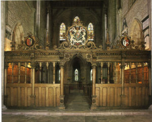 A photo of the screen at Dore Abbey venue for Concerts for Craswall summer concerts